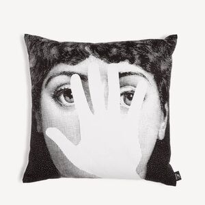 FORNASETTI Italian Black / White Cotton Mano Throw Pillow / Cushion